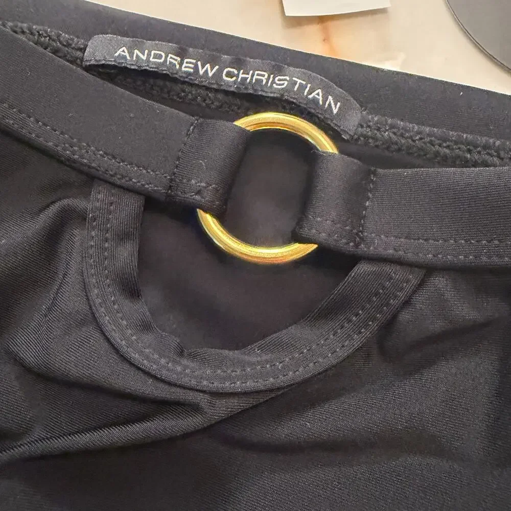 NEW Andrew Christian Savoy Ring Swim Bikini Black Size Large